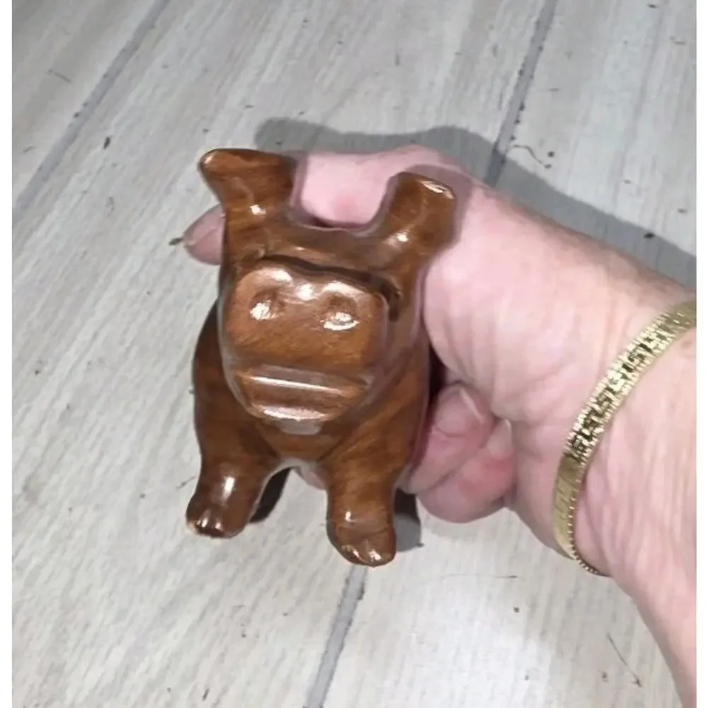 Vtg 1993 Wood Hand Carved Pig Figurine Artist Signed Farm Animal Whimsy Cute
